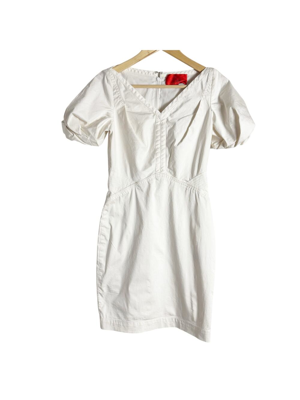 Zac Posen Z Spoke White Short Puff Sleeve V-Neck Sheath Mini Dress Size 4